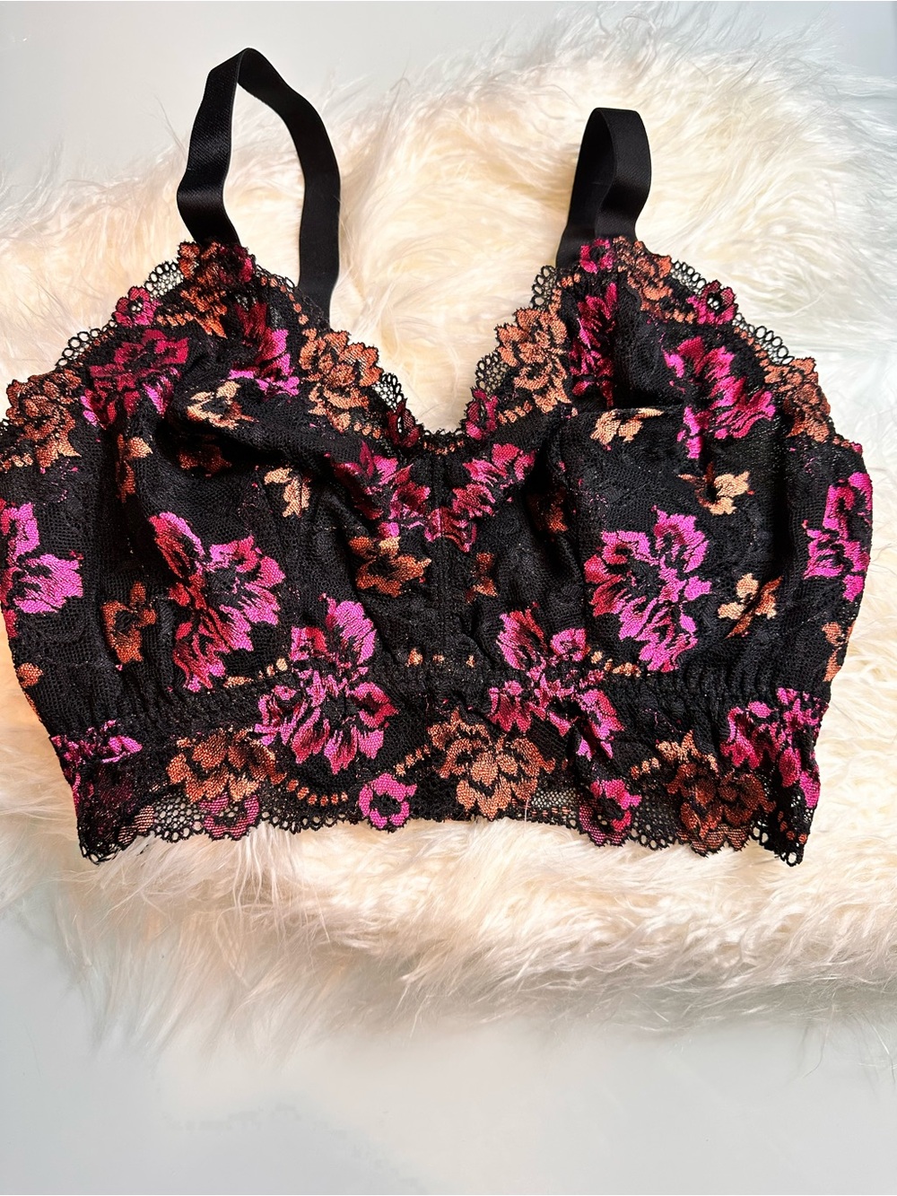 NWT Cosabella Savona Curvy Longline Bralette Virtual Pink Black Floral Lace Sz M - Picture 3 of 7